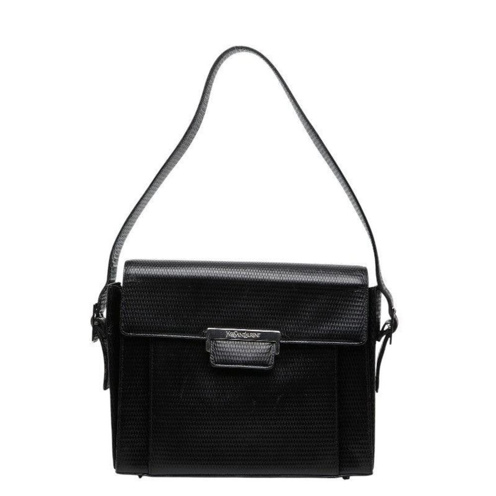 Saint Laurent Embossed One Shoulder Leather Bag Black